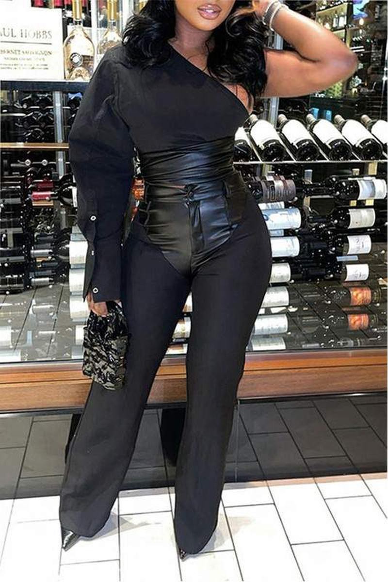 LEATHER MIXED SHIRT AND PANTS
