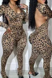 Sexy Leopard Backless Jumpsuits