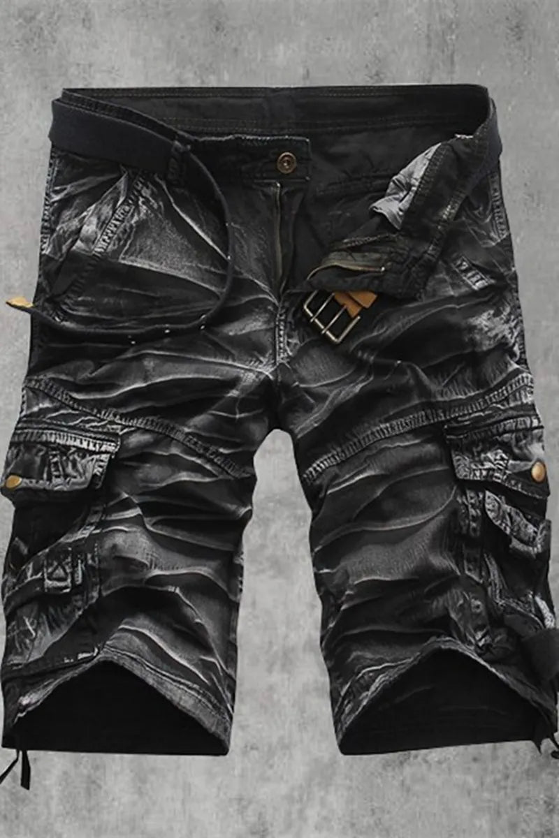 Black Gray Mens Outdoor Camouflage Casual Shorts
