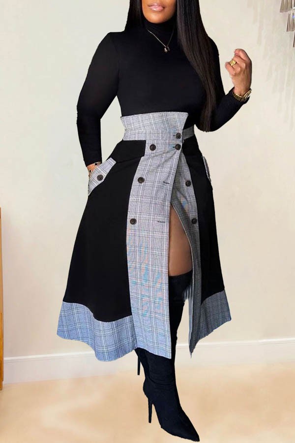 SOLID SETS LONG SLEEVE MAXI SIDE OPEN SKIRT
