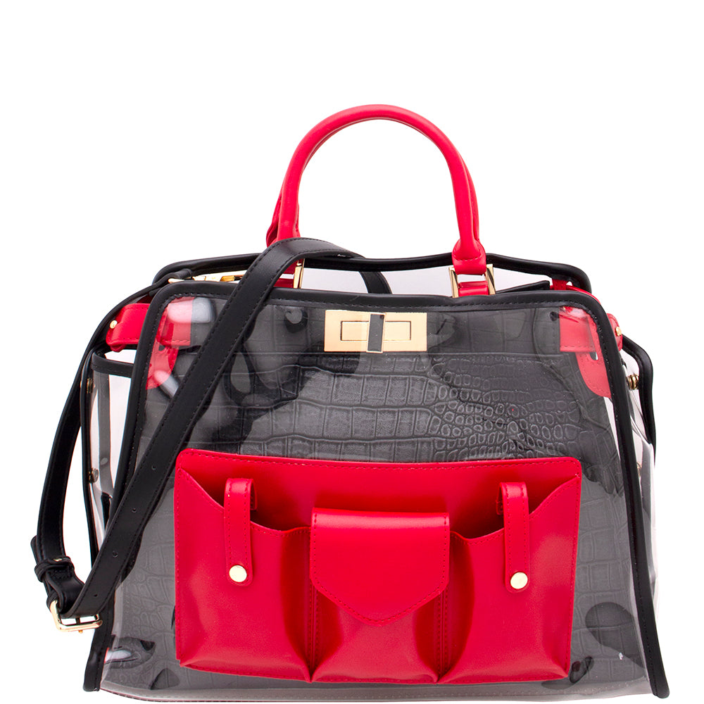 CROC CLEAR HANDLE BUTTON SATCHEL BAG