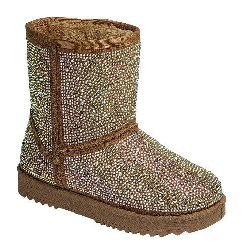 Sparkly Crystal Boots with Faux Fur Lining
