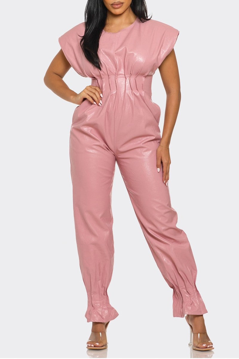 Blush Faux Leather Jumpsuit