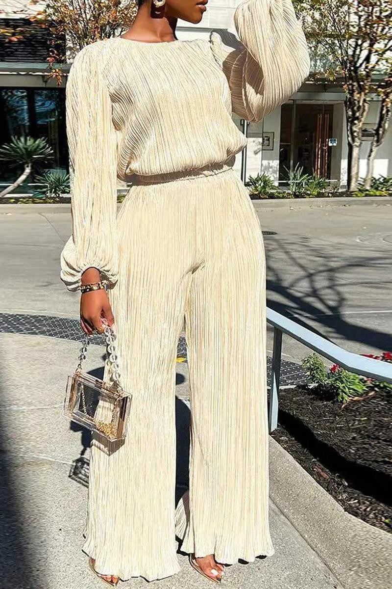 LONG SLEEVE TOP WIDE LEG PANTS SET