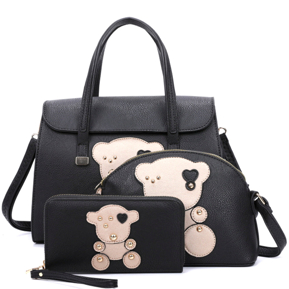 BEAR SATCHEL BAG W CROSSBODY AND WALLET SET