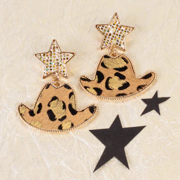 Faux Animal Cowboy Hat Earrings
