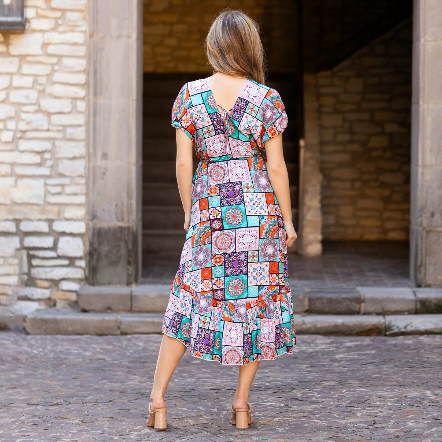 Bohemian Patchwork Print Dress with Pockets