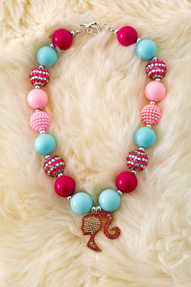 SHIMMER BUBBLE NECKLACE WITH RHINESTONE PENDANT. 3PCS