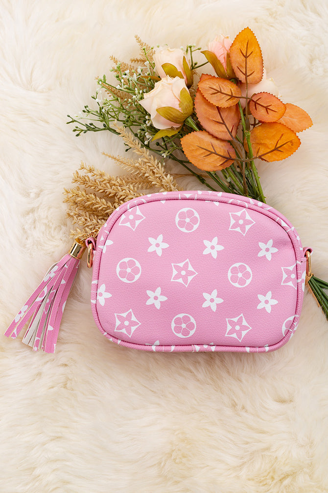 KHAKI STAR PRINTED MINI PURSE WITH WIDE STRAP.