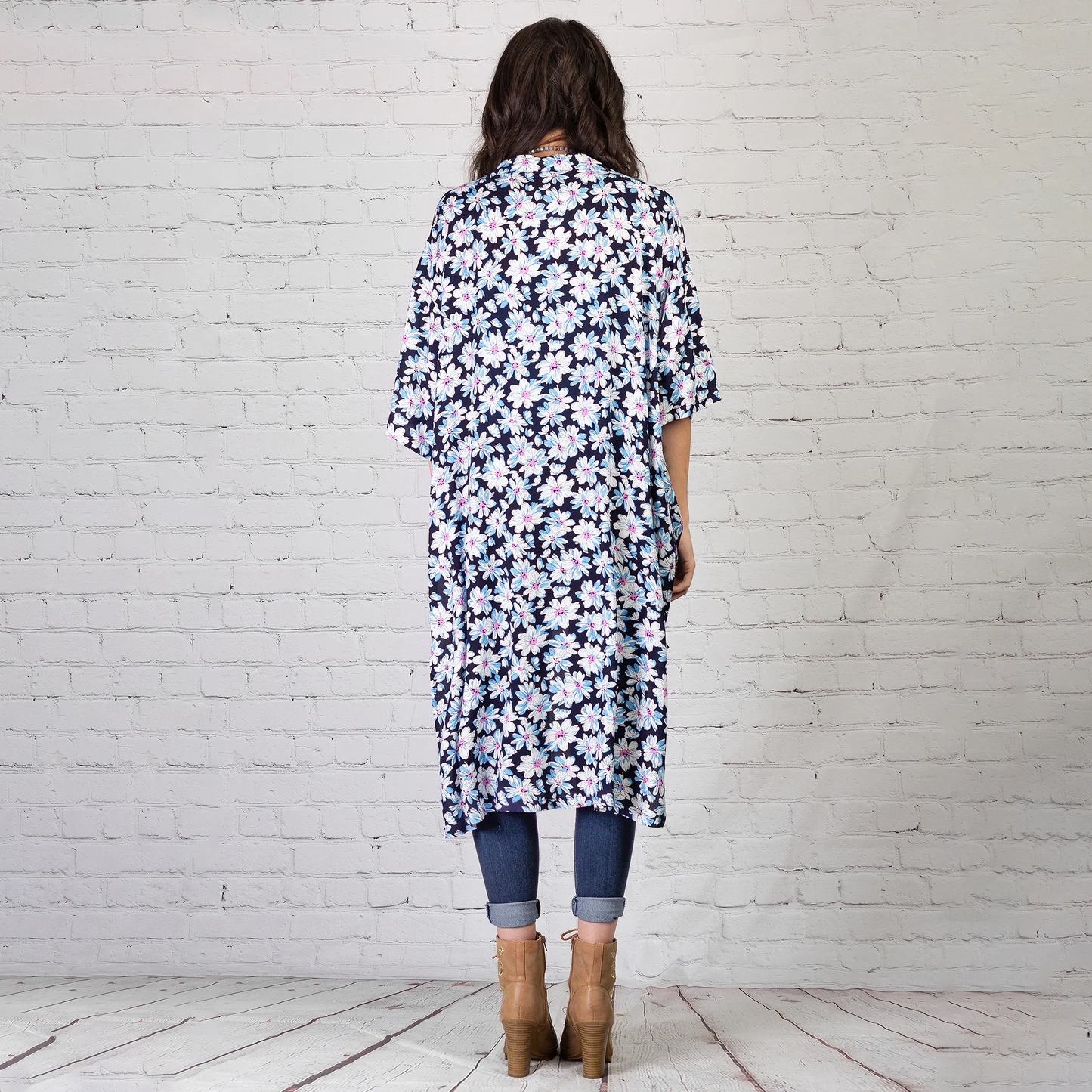 Blue Floral Print Duster