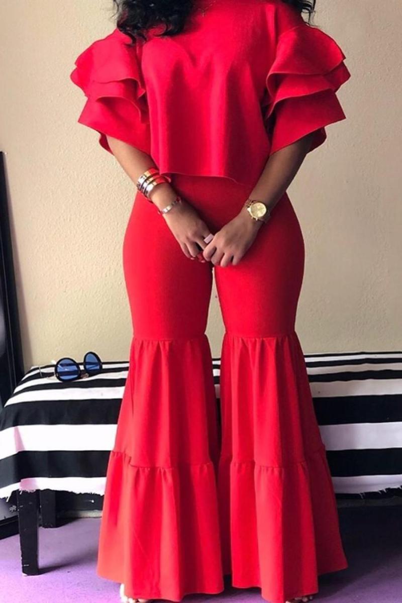 Stylish slight stretch ruffle top & pants set