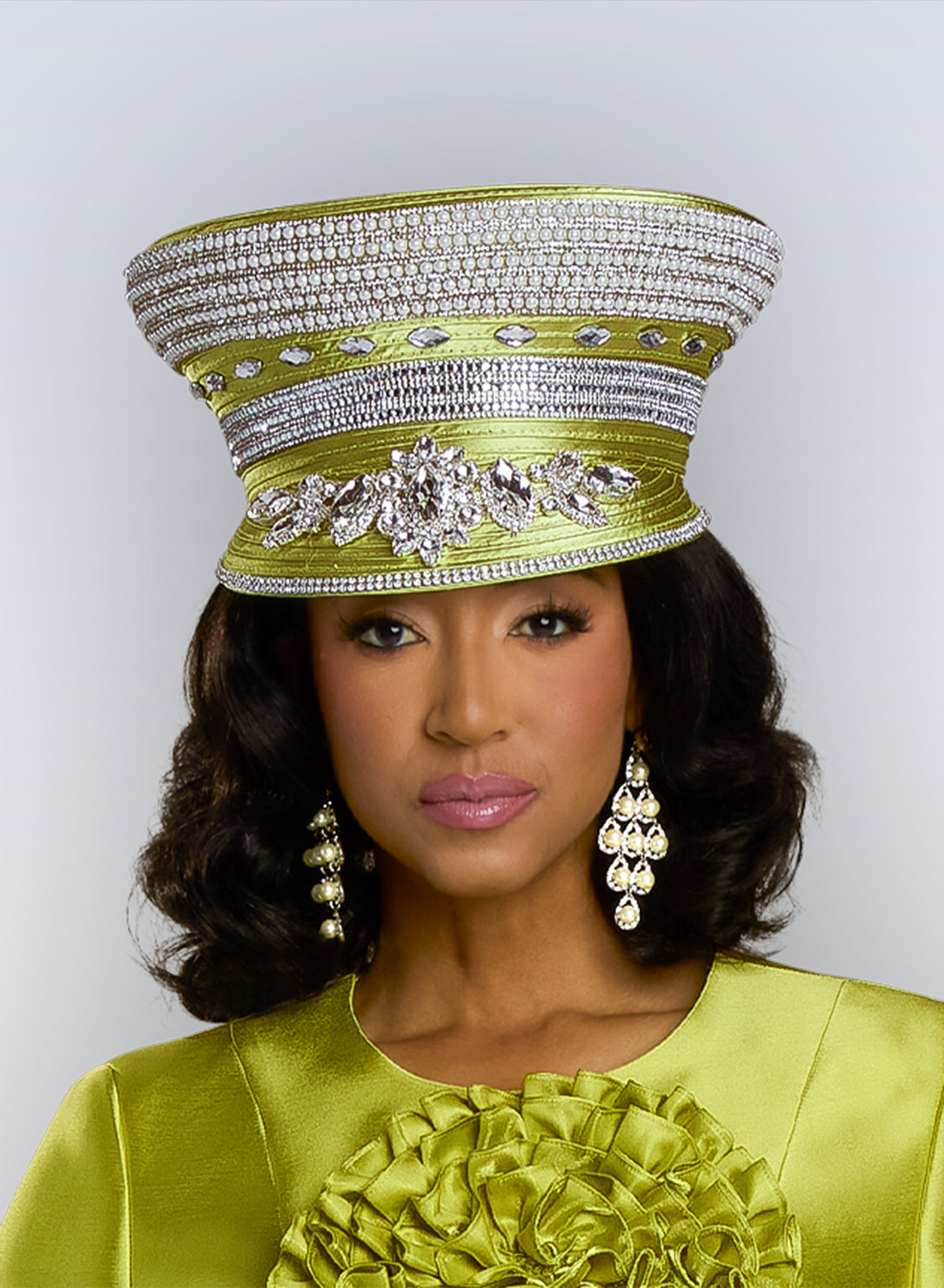 Silk Flower and Pearl Skirt Suit Matching Hat
