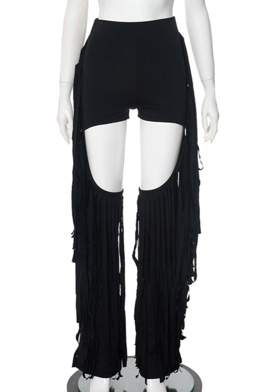 Sexy stretch tassels decor hollow pants