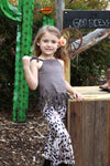GRAY FAUX SUEDE FRINGE TOP & SPOTTED BOTTOMS