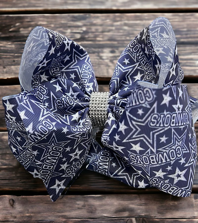 DALLASCOWBOYS PRINTED DOUBLE LAYER HAIR BOWS W/ RHINESTONES. 4PCS