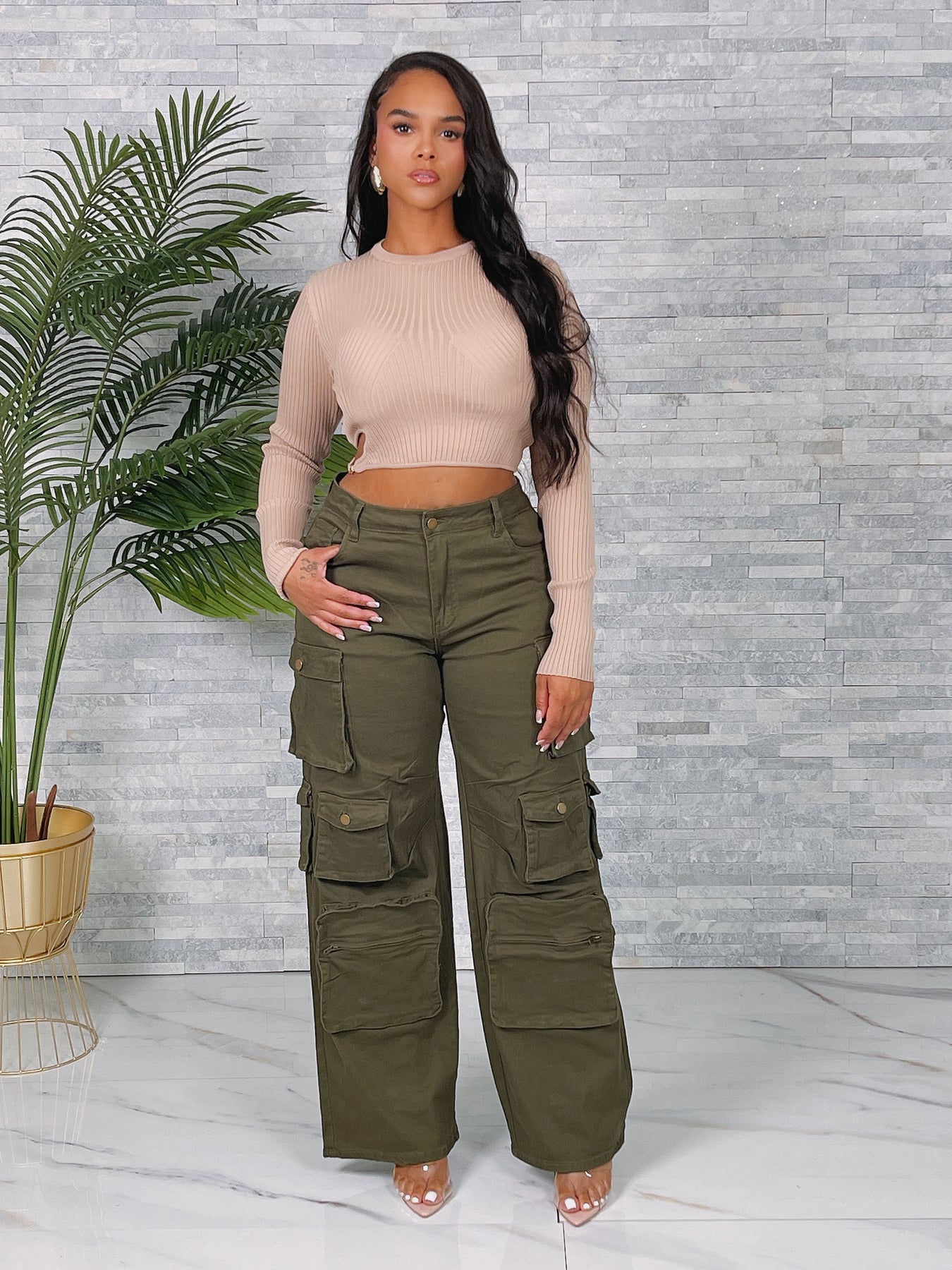 Multi Cargo Pocket Baggy Pants(PLUS)