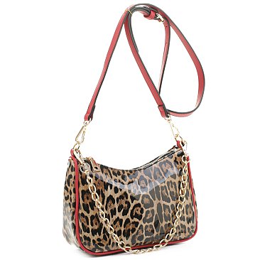 Leopard Chain Link Crossbody Satchel