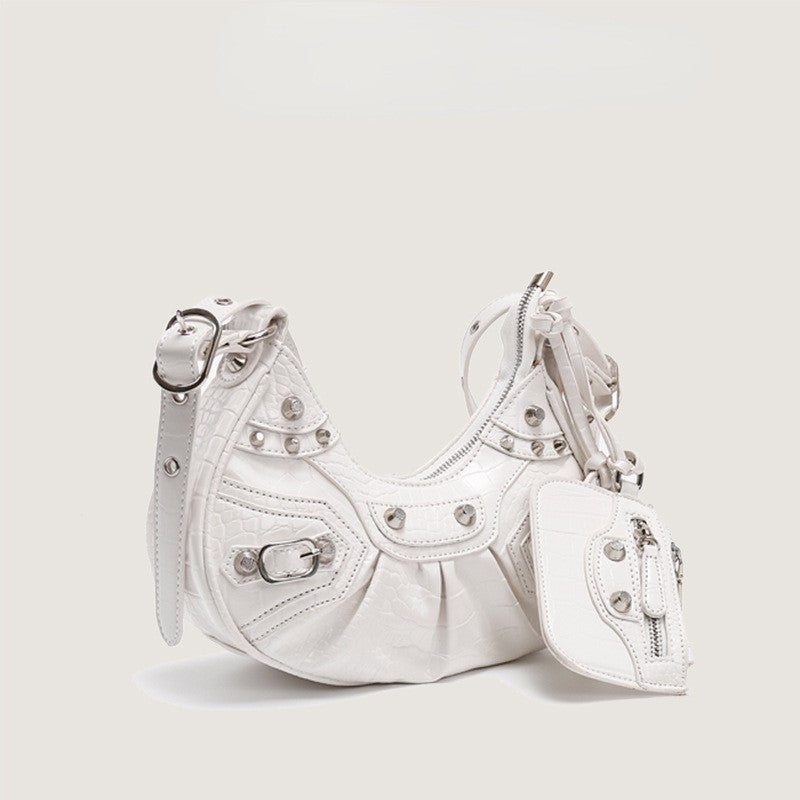 Three-in-one Pleated Rivet Tassel Bag