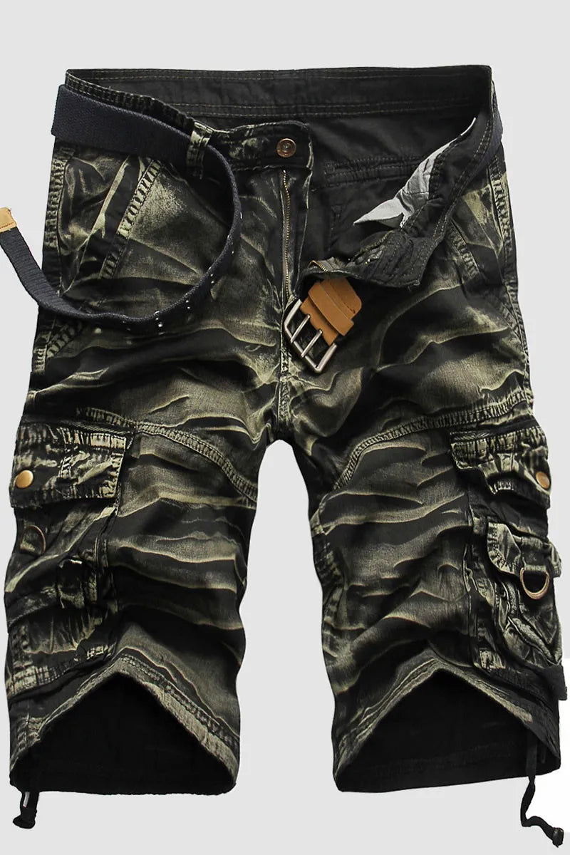 Green Casual Camouflage Straight High Shorts