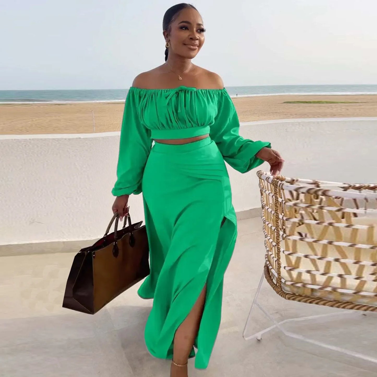 Sexy Off Shoulder Tops Long Skirts Set