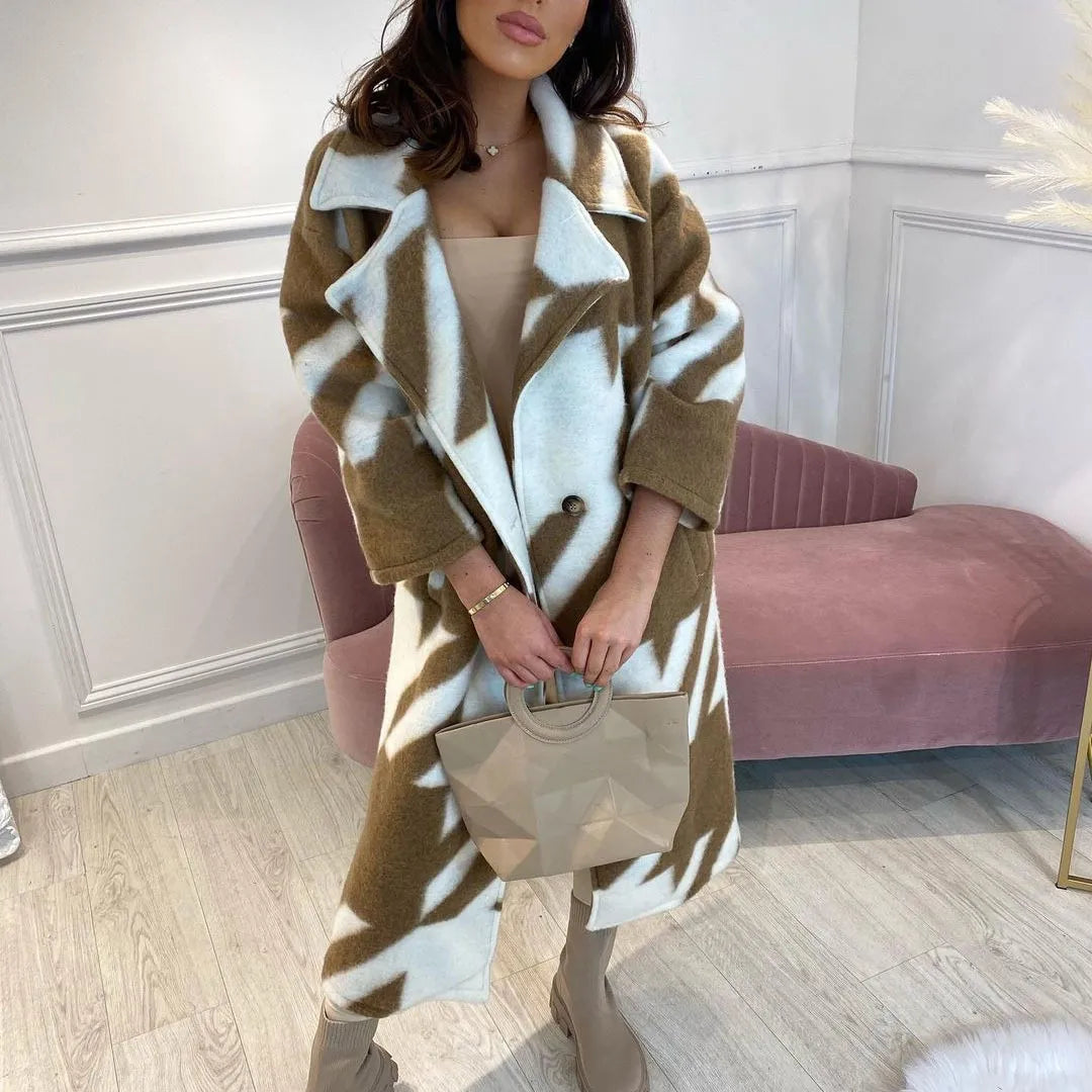Elegant Colorblock Long-Sleeved Loose Coat
