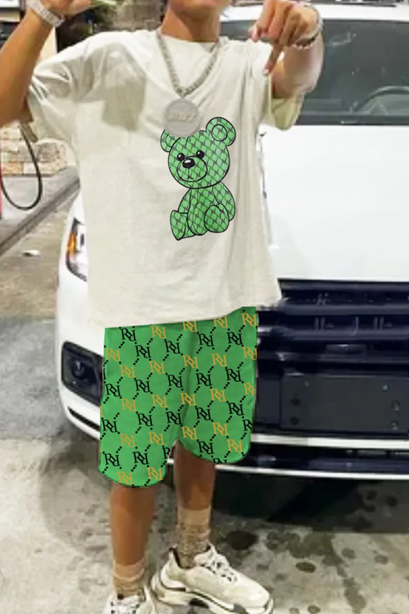 Khaki Patchwork Short Sleeve Two Piece Set