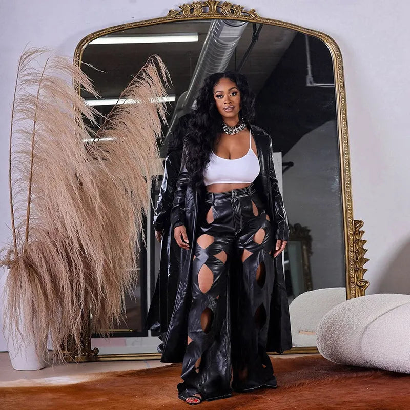 Sexy Cutout Pu Leather Pants
