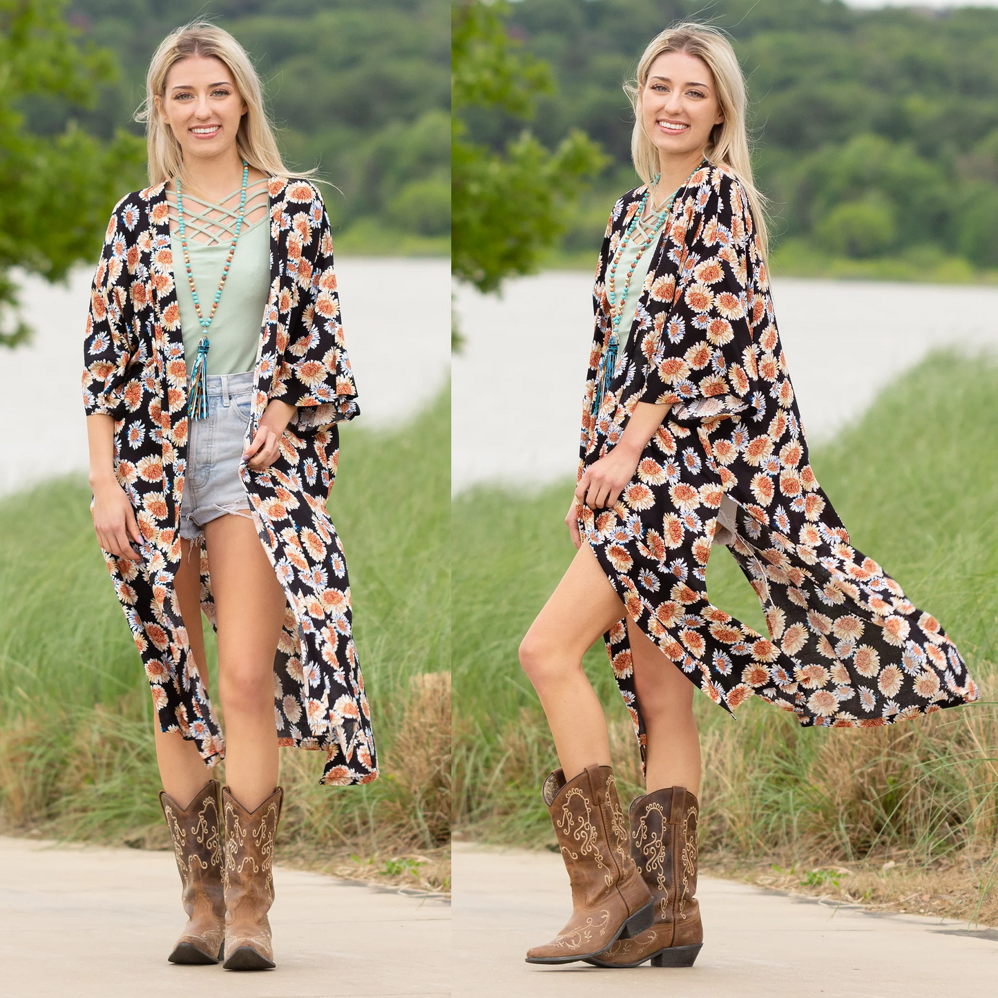 Brown & Black Floral Print Duster