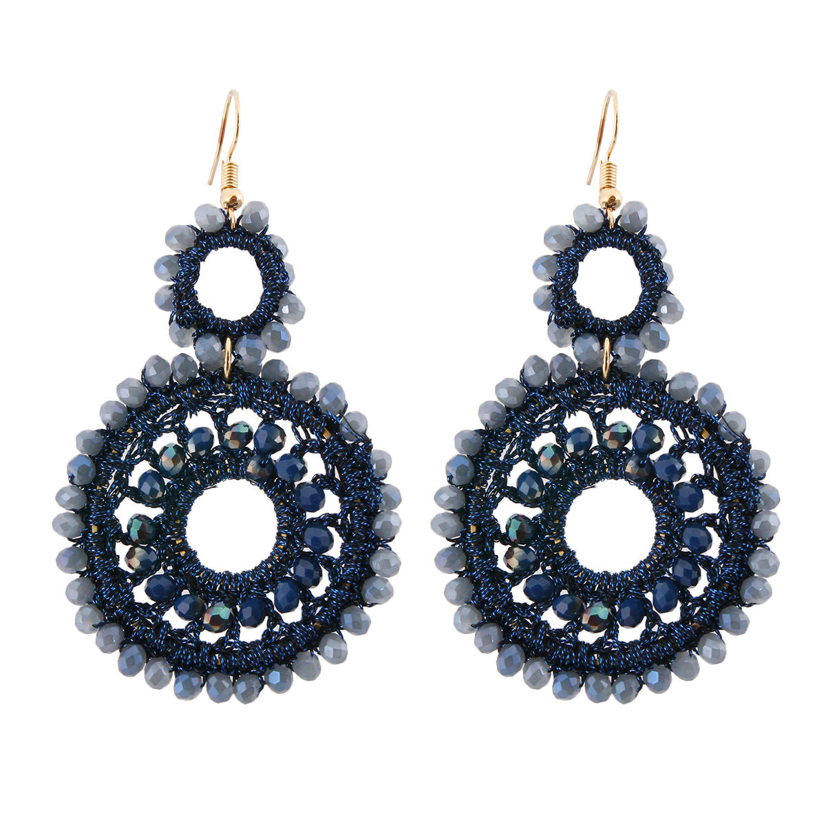 Blue Bead Round Drop Earrings