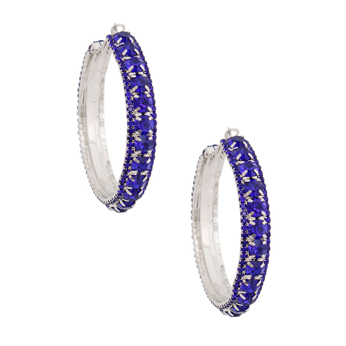Silver Blue Stone Claw Set Hoops