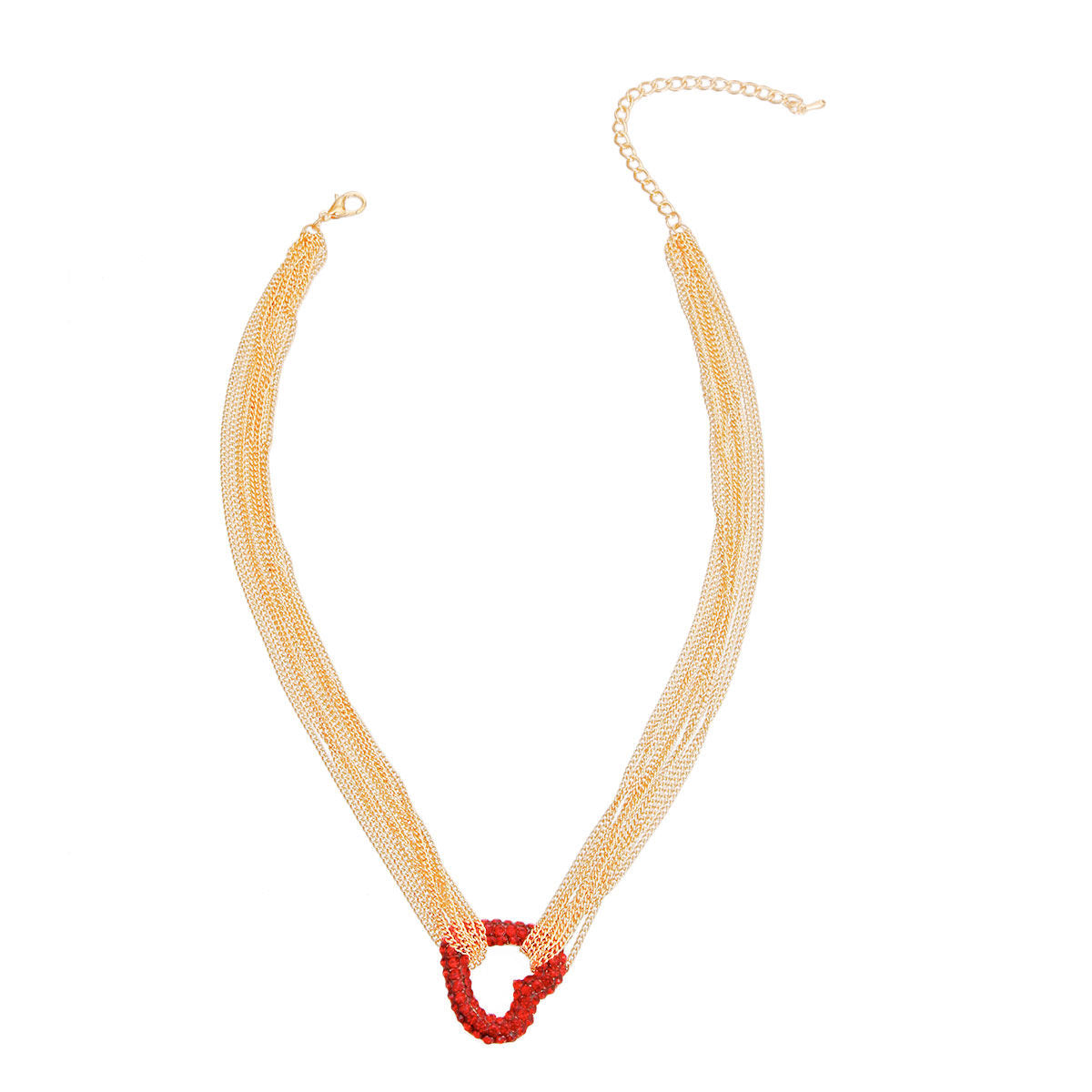 Red Pave Heart Multi Chain Necklace