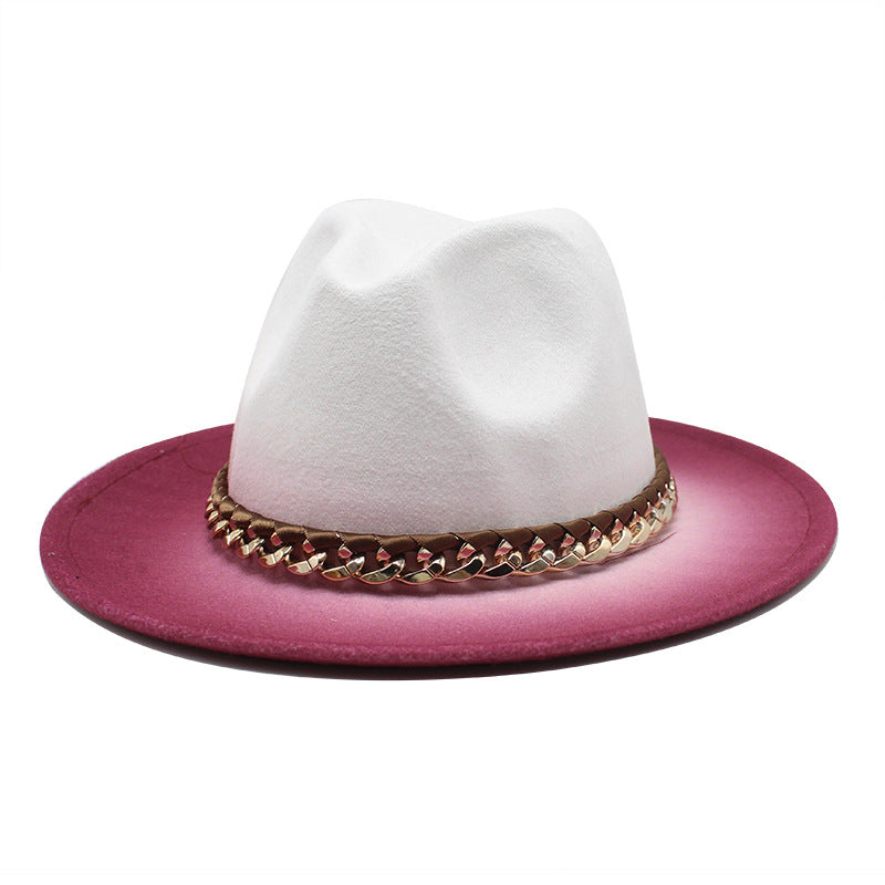 2 Tone Chain Accent Fedora Hat