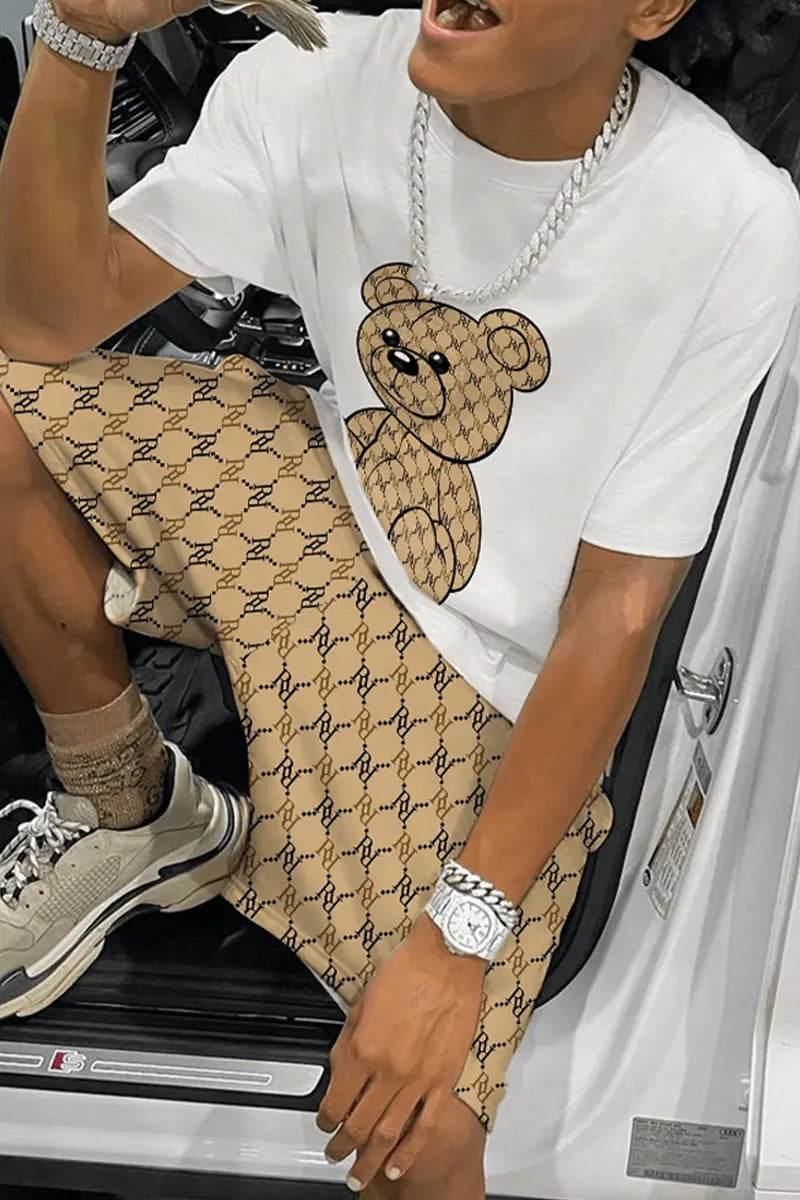 Khaki Patchwork Short Sleeve Two Piece Set