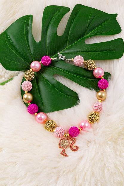 MULTI-COLOR & TEXTURE BUBBLE NECKLACE W/PENDANT. 3PCS