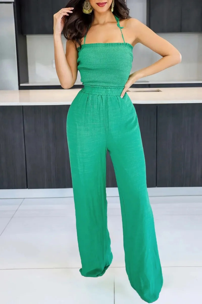 Casual Backless Regular Jumpsuits