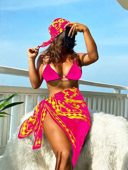 Three-Piece  Retro Mesh Bikini Swimsuit