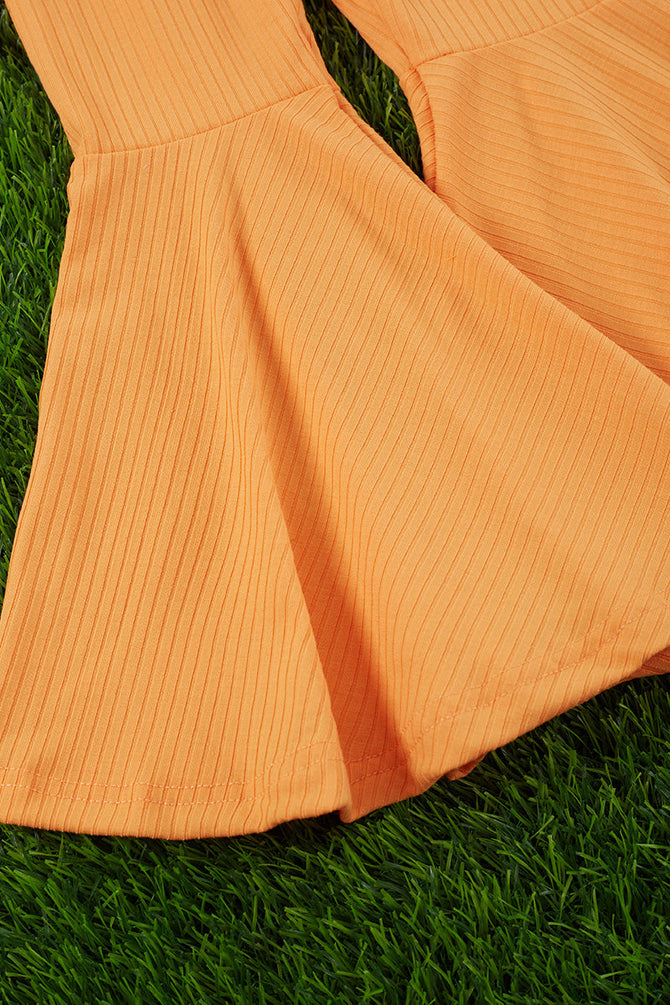 FLORAL HALTER TOP WITH BACK KNOT & ORANGE BELL BOTTOMS