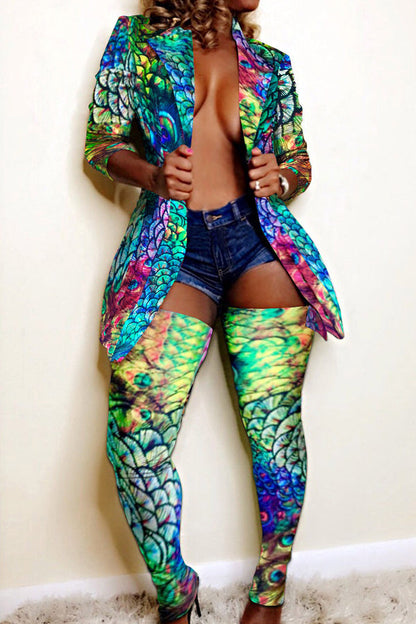 Two Piece Print Jacket & High Footless Stockings