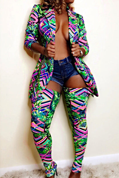 Two Piece Print Jacket & High Footless Stockings