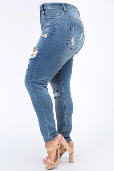 Plus Size High Waist Disstressed Jeans