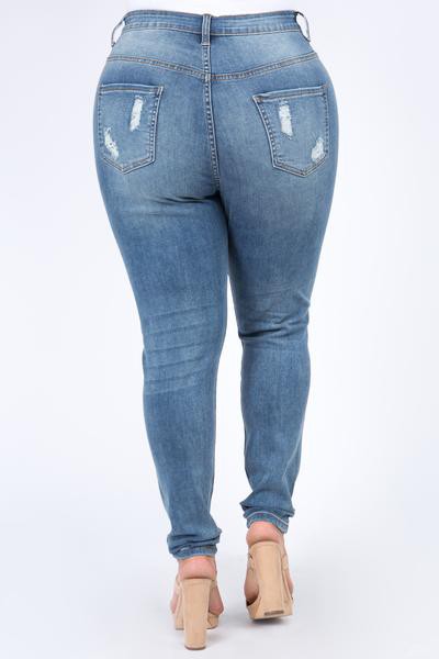 Plus Size High Waist Disstressed Jeans
