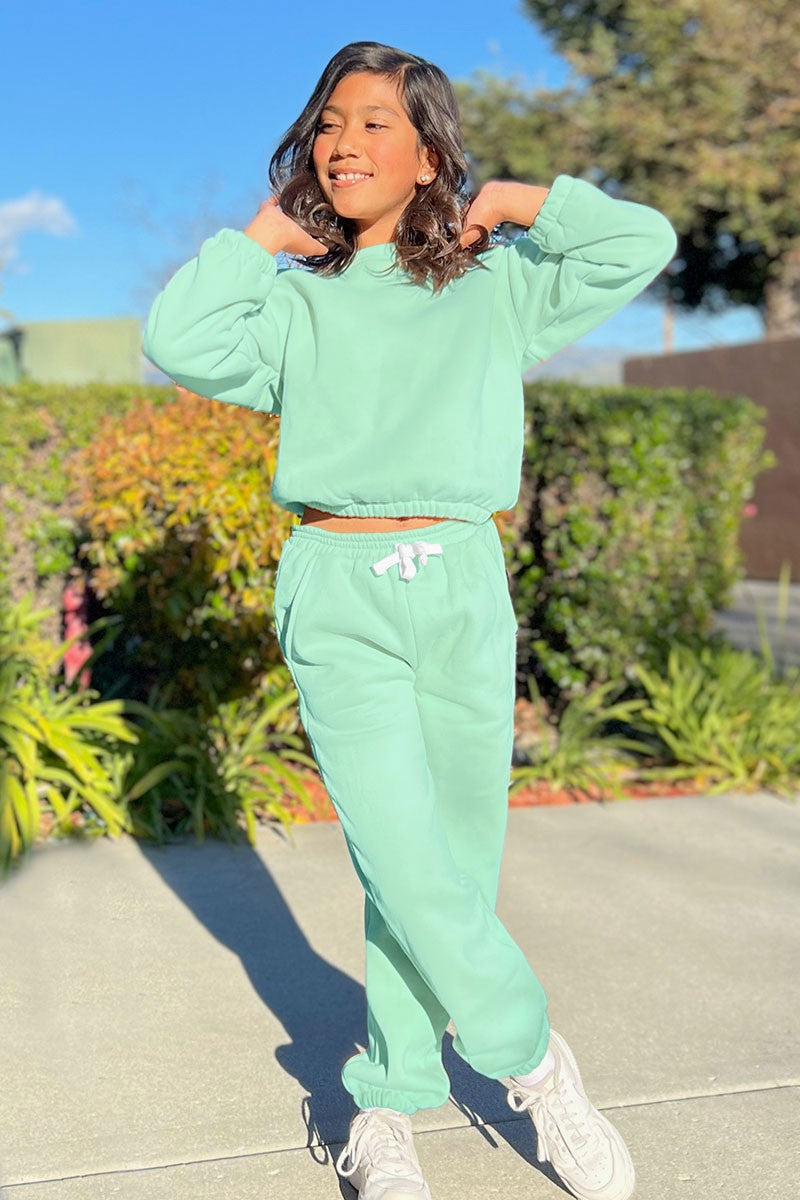 Girl's 2pc Pant Jog Set W/ Ribbed Neckline &amp; Smocked Elastic Waistband