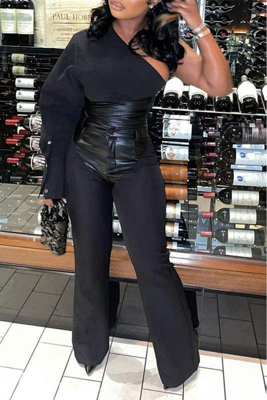 LEATHER MIXED SHIRT AND PANTS