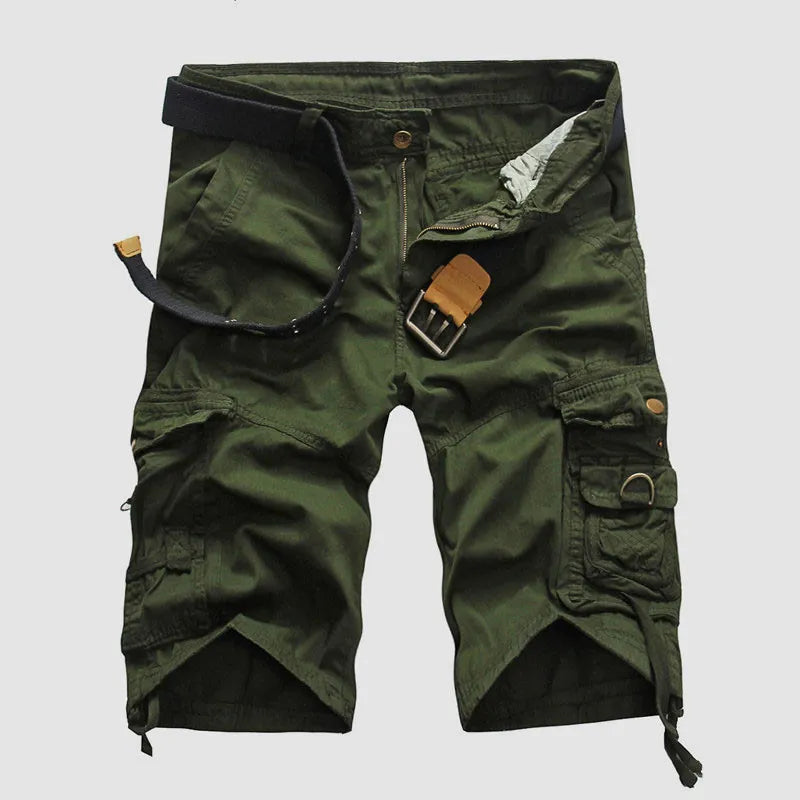 Green Casual Camouflage Straight High Shorts