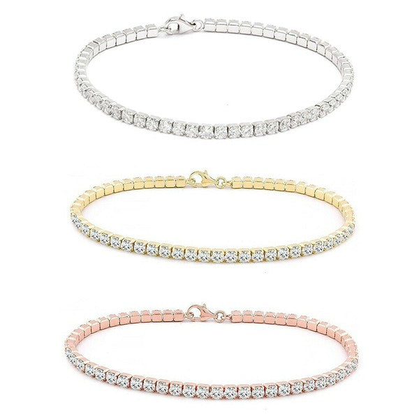 .925 Sterling Silver 3 mm Round CZ Tennis Bracelet