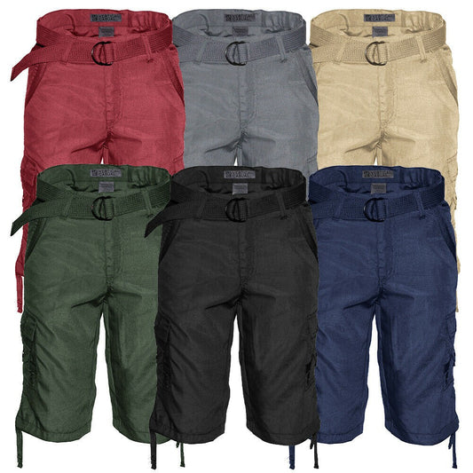 Men's Cargo Shorts Multi-Pocket Lightweight Belted