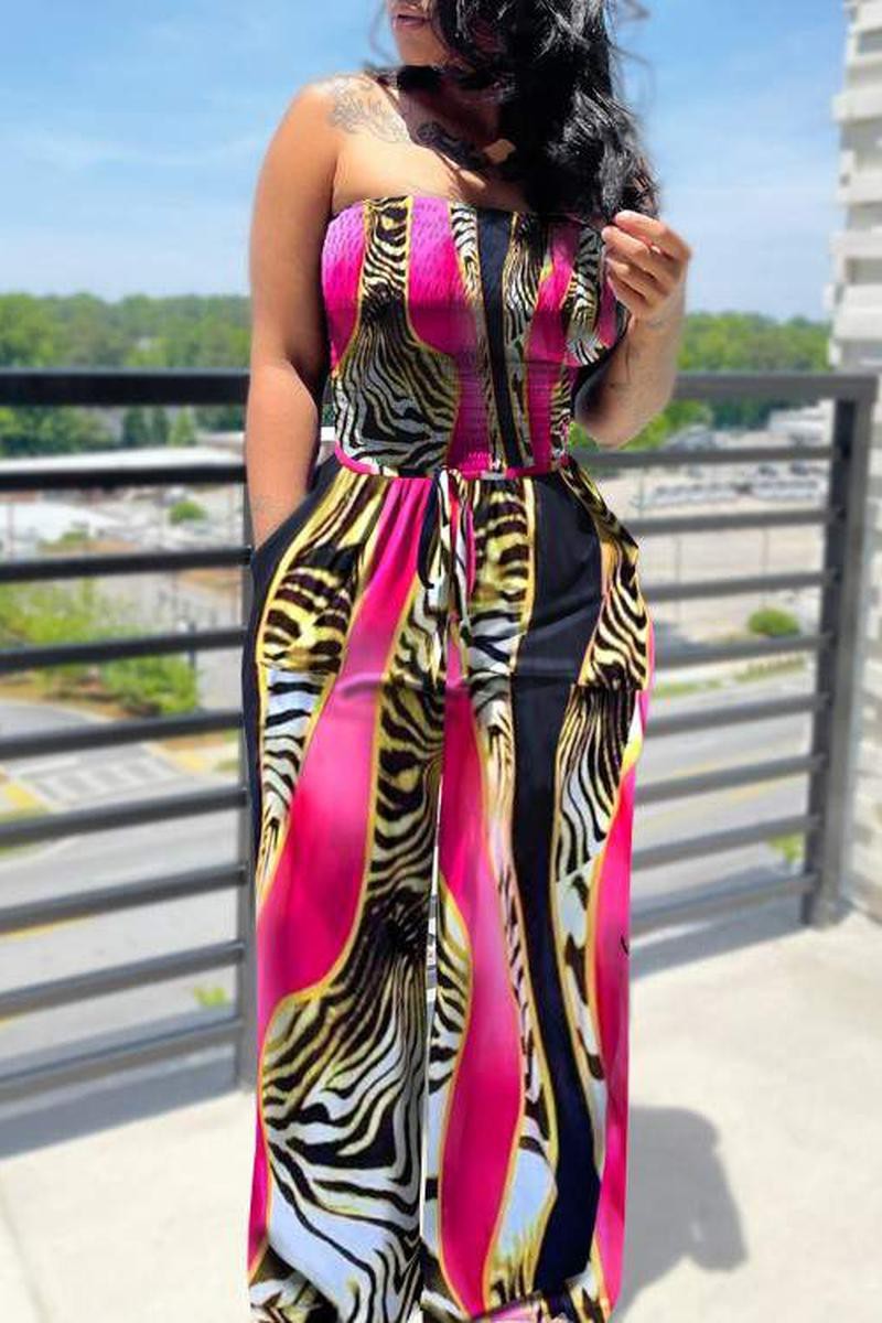 Drawstring Waist Shirred Bodice Wide Leg Jumpsuit