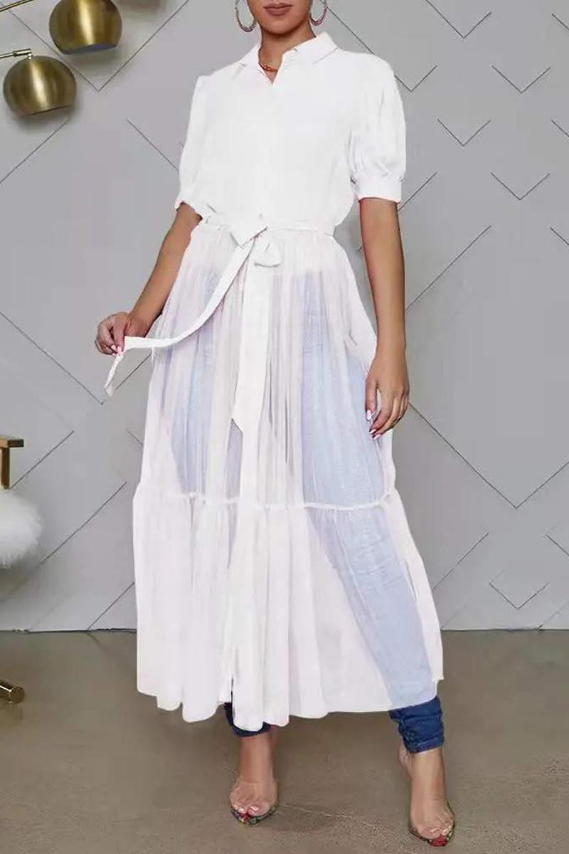 TIED DETAIL PUFF SLEEVE SHEER MESH PATCH SHIRT