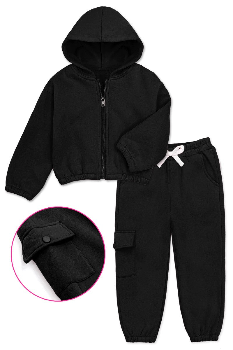 Toddler's 2 pc Pant Jog Set W/ Zip Up Hoodie  & Smocked Elastic Waistband