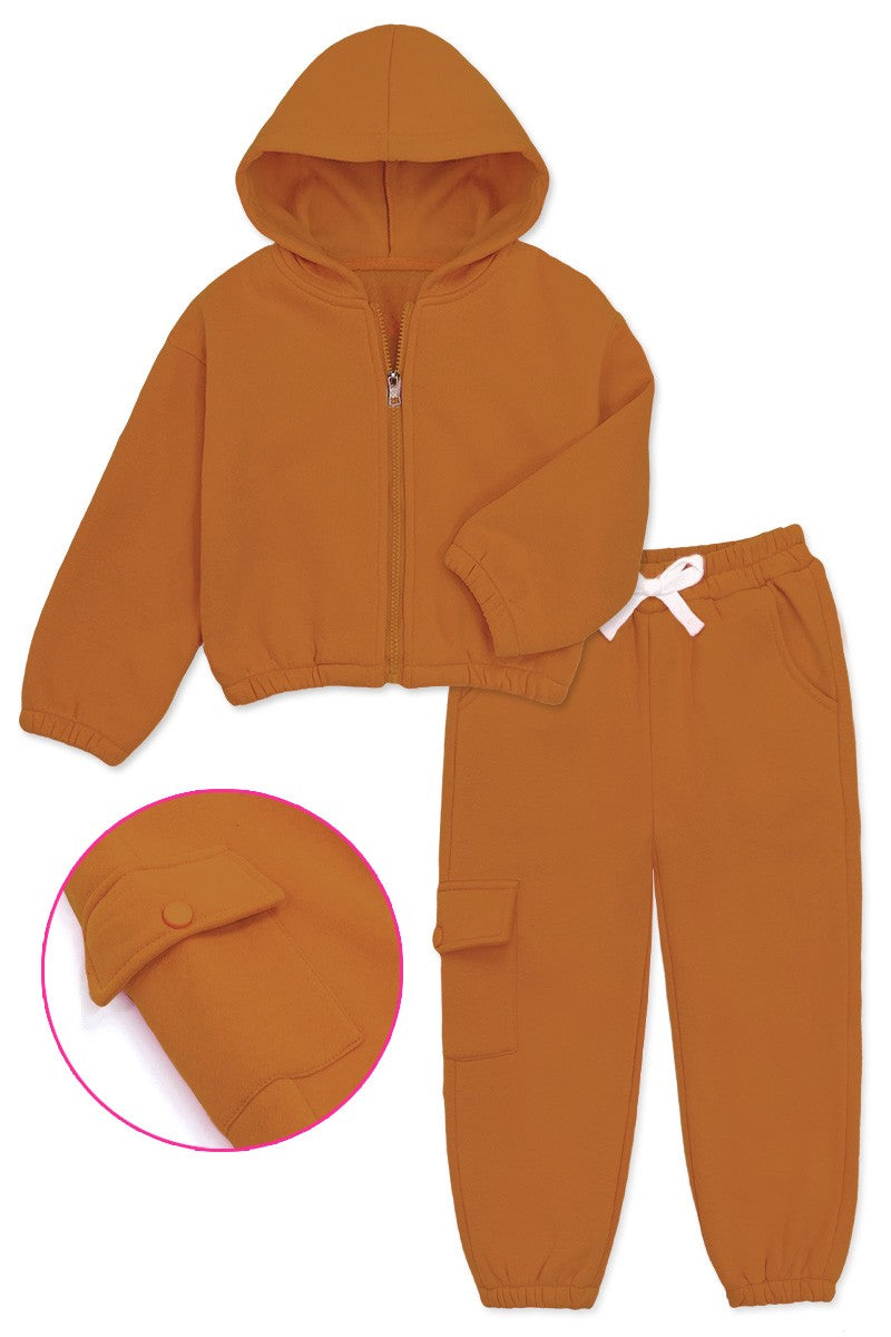 Toddler's 2 pc Pant Jog Set W/ Zip Up Hoodie  & Smocked Elastic Waistband